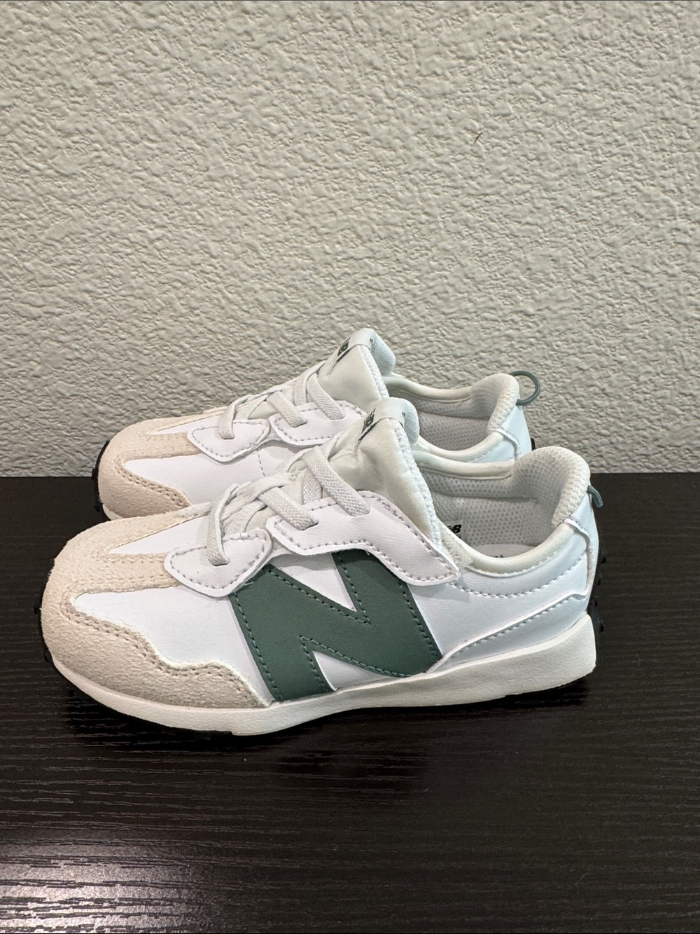 Kids New Balance White Sneakers with Green Accent